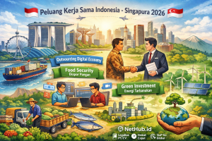 Ilustrasi legalitas usaha untuk mitra Singapura yang menunjukkan kerja sama bisnis UMKM Indonesia dalam rantai pasok global 2026