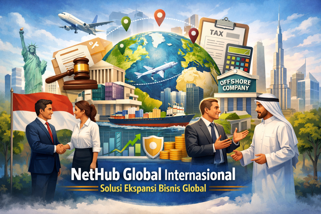 Ilustrasi ekspansi perusahaan lintas negara dengan dukungan NetHub Global Internasional