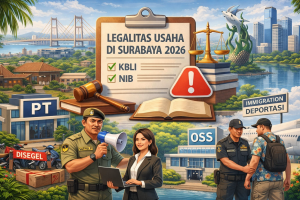 Ilustrasi legalitas usaha di Surabaya dan aktivitas usaha legal tahun 2026