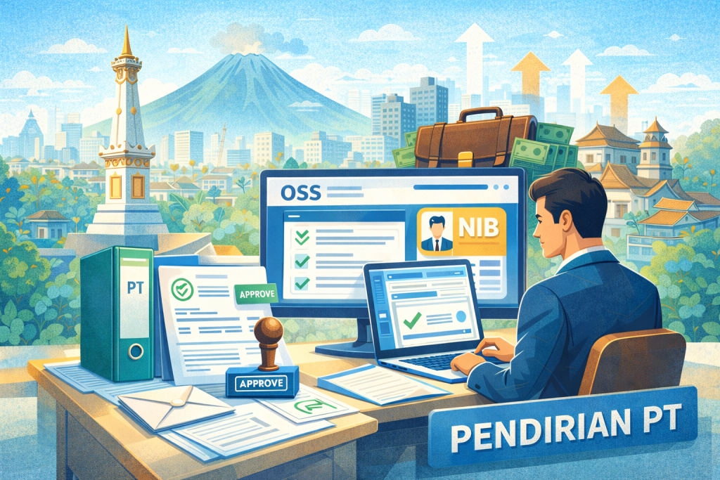 Ilustrasi proses pendirian PT di Yogyakarta dengan perkembangan bisnis dan dokumen legalitas perusahaan