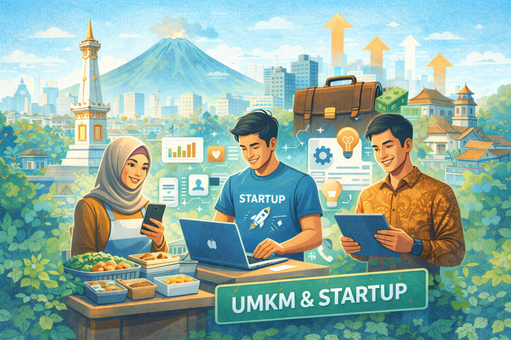 Ilustrasi pertumbuhan bisnis baru di Jogja dari UMKM hingga startup digital